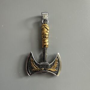 Axe Viking Sword Pendant 24 Inch Chain Stainless Steel Vintage Gold/Silver Plate